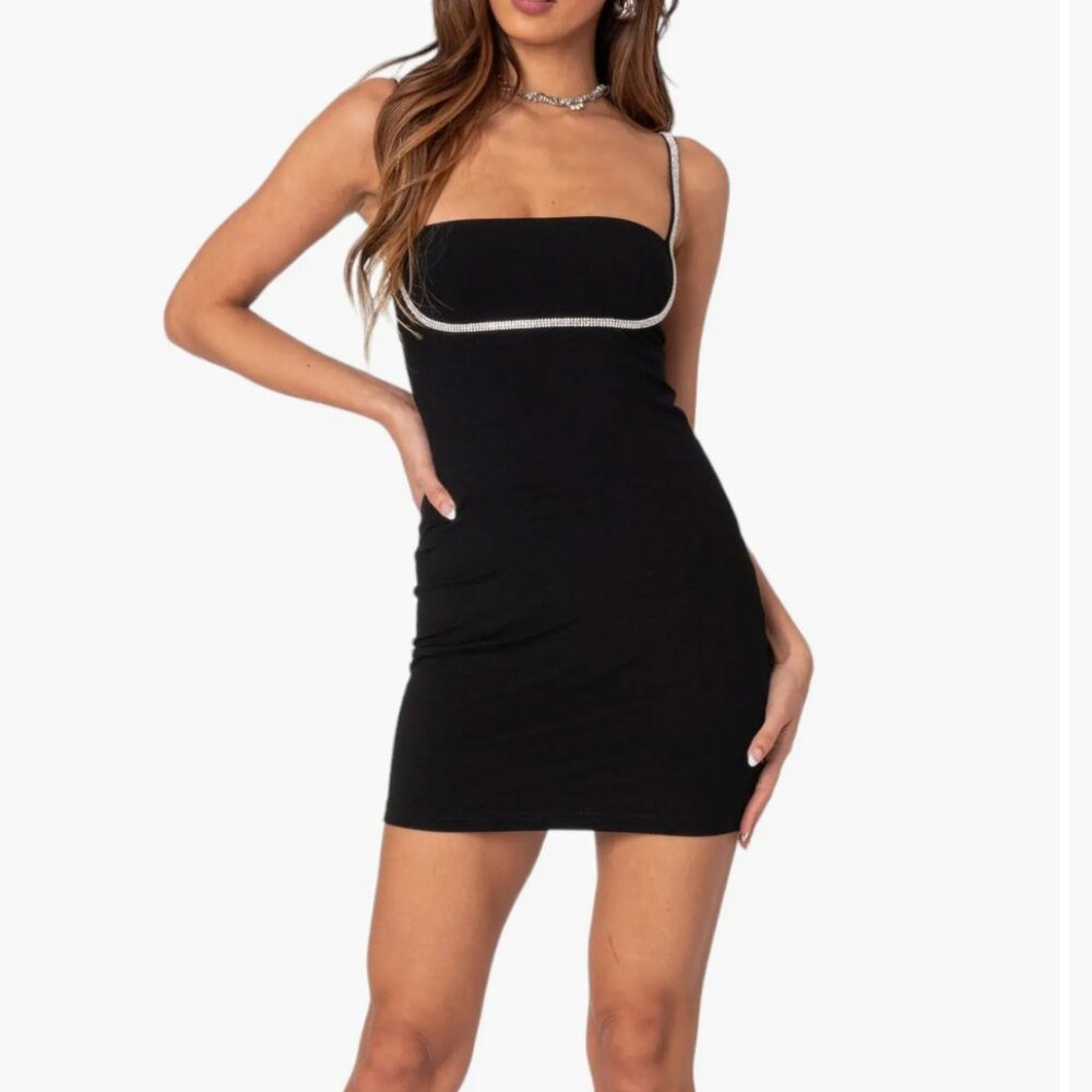 Edikted Dorothy Rhinestone Detail Stretch Cotton Minidress